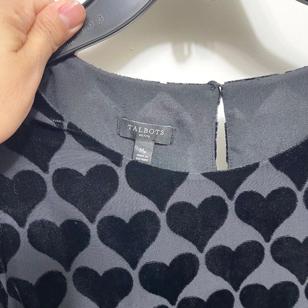 Talbots Heart Print Velvet Blouson Top in Black Size Mp - Picture 10 of 13